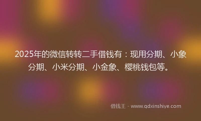 2025年的微信转转二手借钱有：现用分期、小象分期、小米分期、小金象、樱桃钱包等。