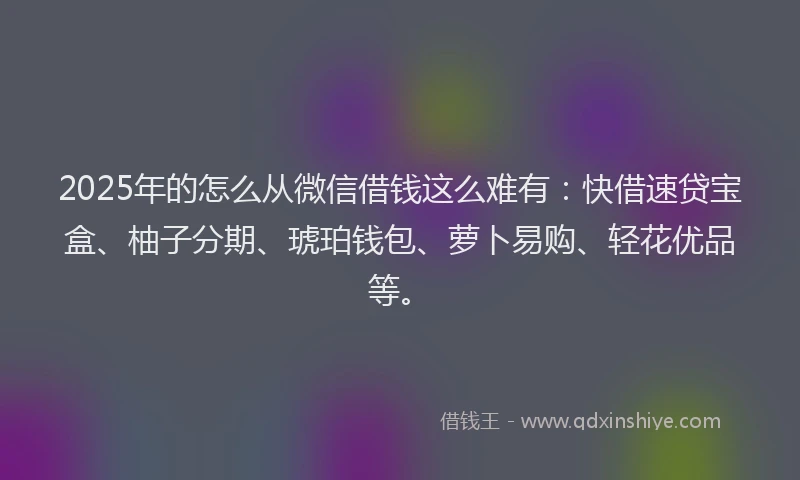 2025年的怎么从微信借钱这么难有：快借速贷宝盒、柚子分期、琥珀钱包、萝卜易购、轻花优品等。