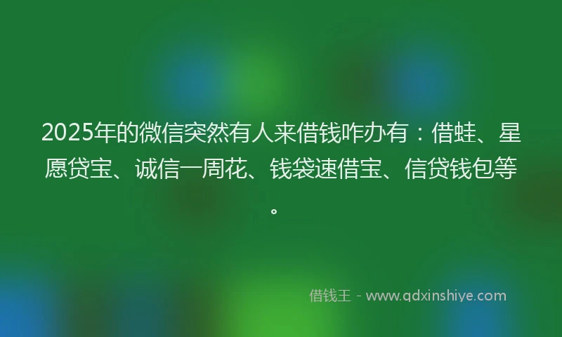 2025年的微信突然有人来借钱咋办有：借蛙、星愿贷宝、诚信一周花、钱袋速借宝、信贷钱包等。