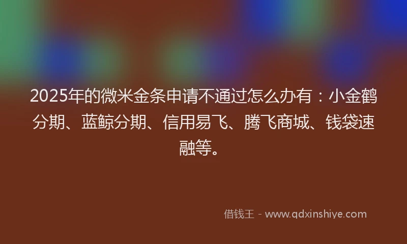 2025年的微米金条申请不通过怎么办有：小金鹤分期、蓝鲸分期、信用易飞、腾飞商城、钱袋速融等。