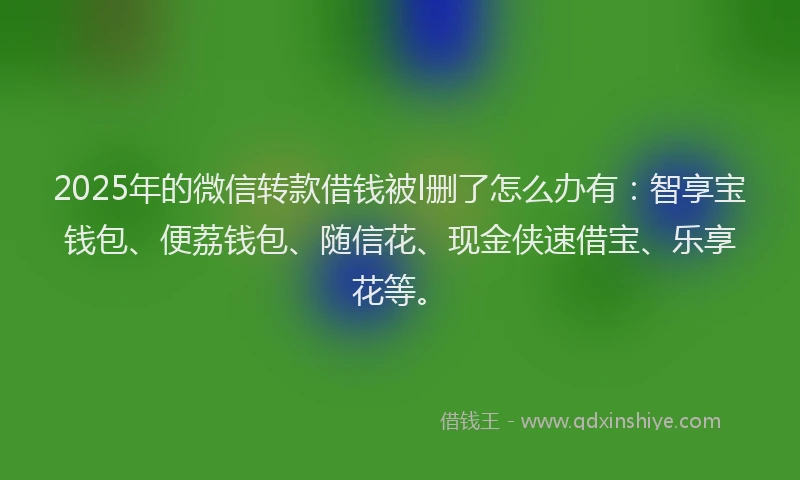 2025年的微信转款借钱被l删了怎么办有：智享宝钱包、便荔钱包、随信花、现金侠速借宝、乐享花等。