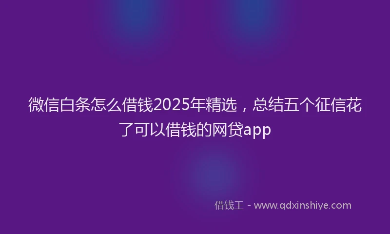 微信白条怎么借钱2025年精选，总结五个征信花了可以借钱的网贷app