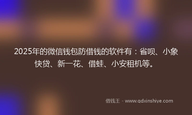 2025年的微信钱包防借钱的软件有：省呗、小象快贷、新一花、借蛙、小安租机等。