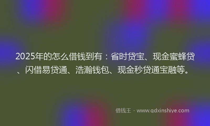 2025年的怎么借钱到有：省时贷宝、现金蜜蜂贷、闪借易贷通、浩瀚钱包、现金秒贷通宝融等。