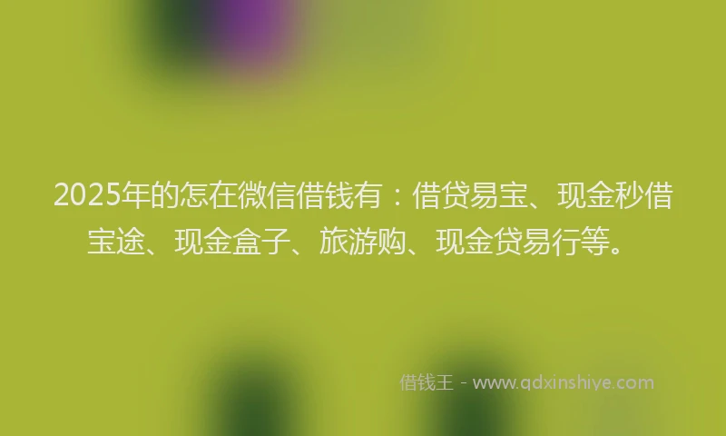 2025年的怎在微信借钱有：借贷易宝、现金秒借宝途、现金盒子、旅游购、现金贷易行等。