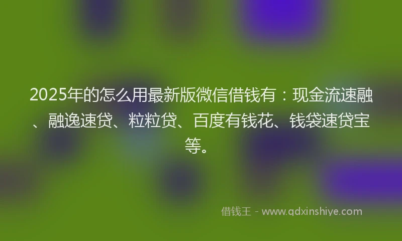 2025年的怎么用最新版微信借钱有：现金流速融、融逸速贷、粒粒贷、百度有钱花、钱袋速贷宝等。