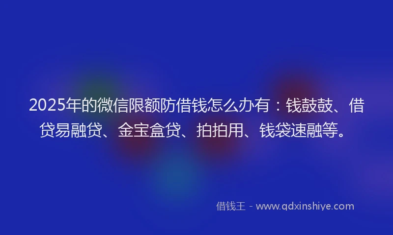 2025年的微信限额防借钱怎么办有：钱鼓鼓、借贷易融贷、金宝盒贷、拍拍用、钱袋速融等。
