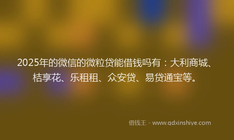 2025年的微信的微粒贷能借钱吗有：大利商城、桔享花、乐租租、众安贷、易贷通宝等。