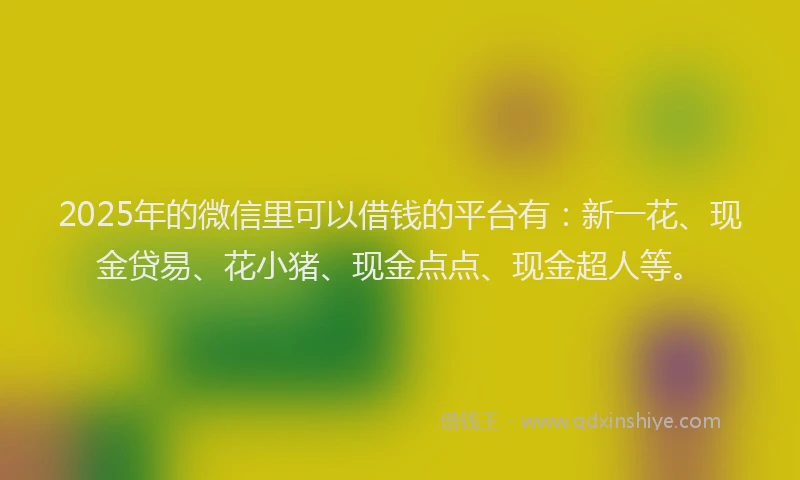 2025年的微信里可以借钱的平台有：新一花、现金贷易、花小猪、现金点点、现金超人等。