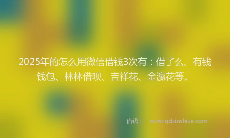 2025年的怎么用微信借钱3次有：借了么、有钱钱包、林林借呗、吉祥花、金瀛花等。