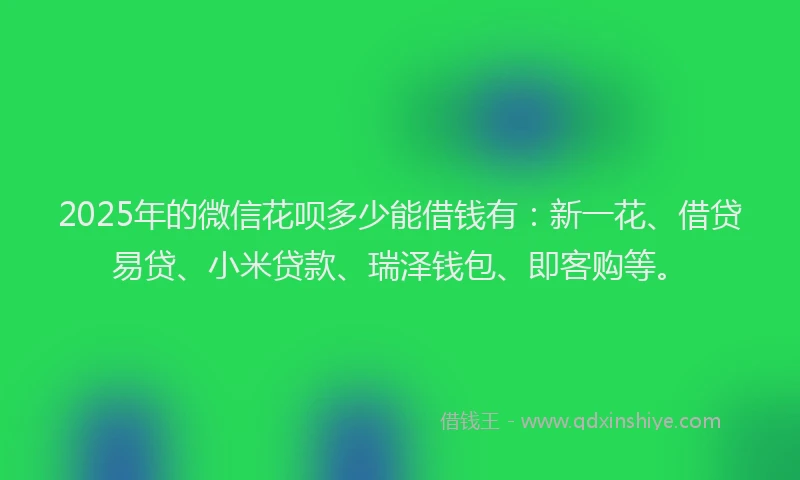 2025年的微信花呗多少能借钱有：新一花、借贷易贷、小米贷款、瑞泽钱包、即客购等。