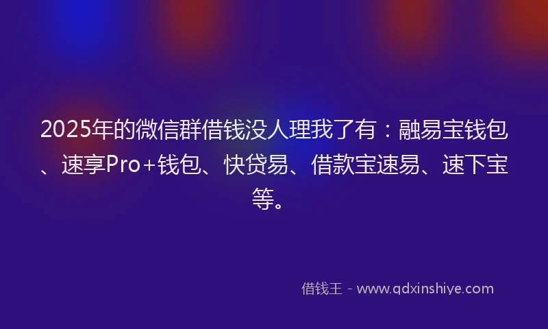 2025年的微信群借钱没人理我了有：融易宝钱包、速享Pro+钱包、快贷易、借款宝速易、速下宝等。