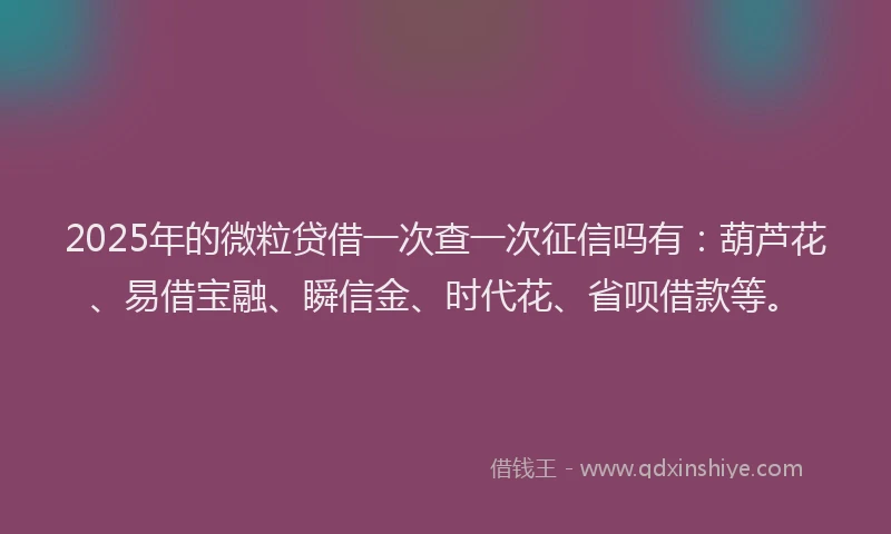 2025年的微粒贷借一次查一次征信吗有：葫芦花、易借宝融、瞬信金、时代花、省呗借款等。