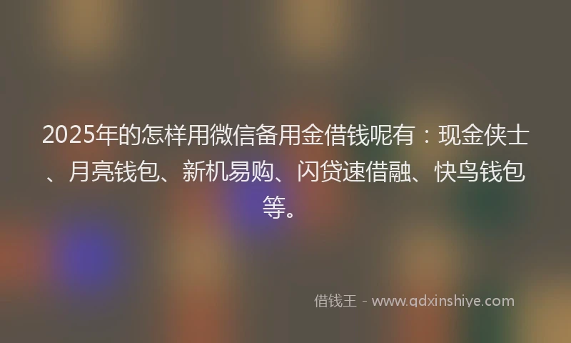 2025年的怎样用微信备用金借钱呢有：现金侠士、月亮钱包、新机易购、闪贷速借融、快鸟钱包等。