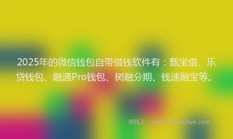 2025年的微信钱包自带借钱软件有：甄宝借、乐贷钱包、融通Pro钱包、树融分期、钱速融宝等。