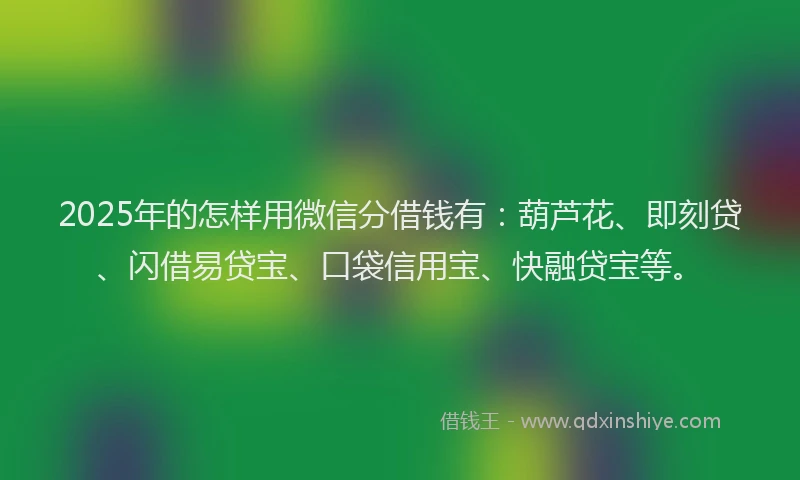2025年的怎样用微信分借钱有：葫芦花、即刻贷、闪借易贷宝、口袋信用宝、快融贷宝等。
