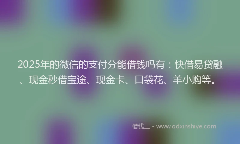 2025年的微信的支付分能借钱吗有：快借易贷融、现金秒借宝途、现金卡、口袋花、羊小购等。