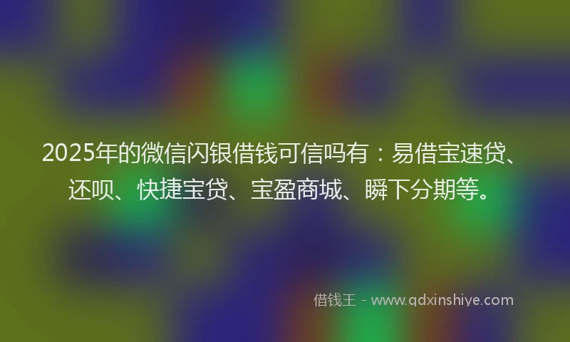 2025年的微信闪银借钱可信吗有：易借宝速贷、还呗、快捷宝贷、宝盈商城、瞬下分期等。