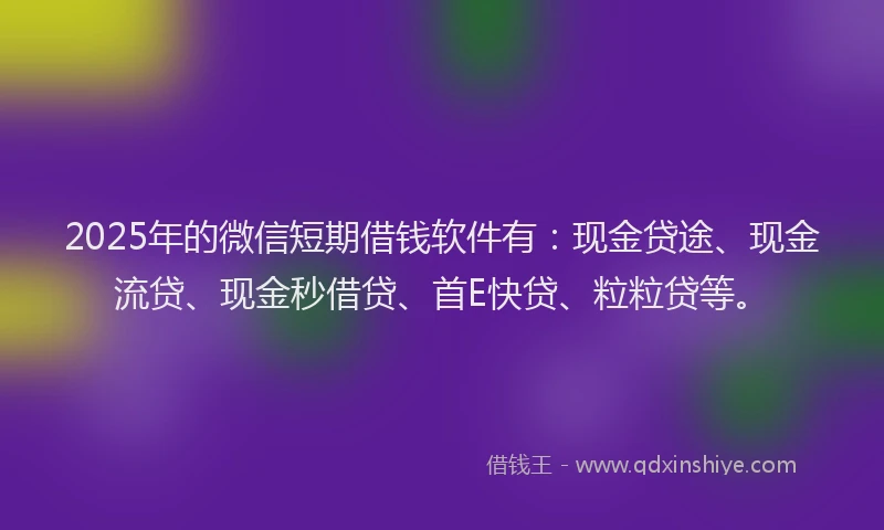 2025年的微信短期借钱软件有：现金贷途、现金流贷、现金秒借贷、首E快贷、粒粒贷等。