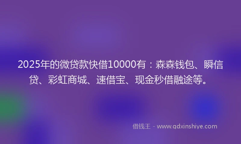 2025年的微贷款快借10000有：森森钱包、瞬信贷、彩虹商城、速借宝、现金秒借融途等。