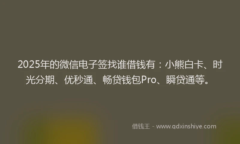 2025年的微信电子签找谁借钱有：小熊白卡、时光分期、优秒通、畅贷钱包Pro、瞬贷通等。