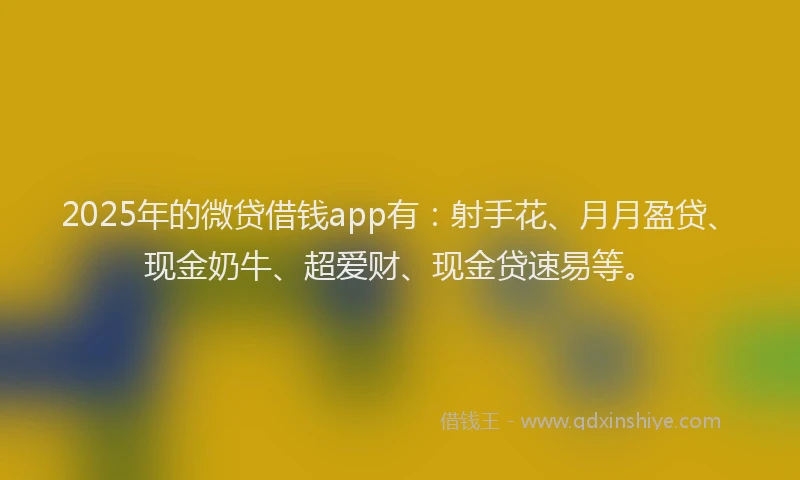 2025年的微贷借钱app有：射手花、月月盈贷、现金奶牛、超爱财、现金贷速易等。