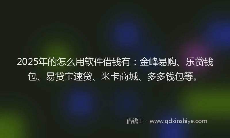2025年的怎么用软件借钱有：金峰易购、乐贷钱包、易贷宝速贷、米卡商城、多多钱包等。