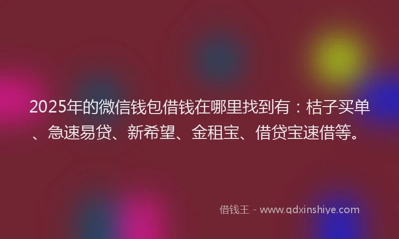 2025年的微信钱包借钱在哪里找到有：桔子买单、急速易贷、新希望、金租宝、借贷宝速借等。