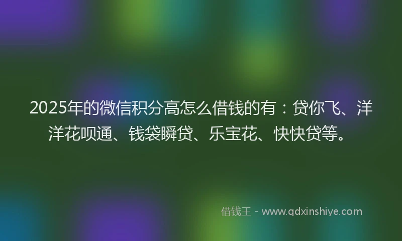 2025年的微信积分高怎么借钱的有：贷你飞、洋洋花呗通、钱袋瞬贷、乐宝花、快快贷等。