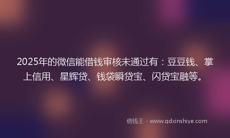 2025年的微信能借钱审核未通过有：豆豆钱、掌上信用、星辉贷、钱袋瞬贷宝、闪贷宝融等。