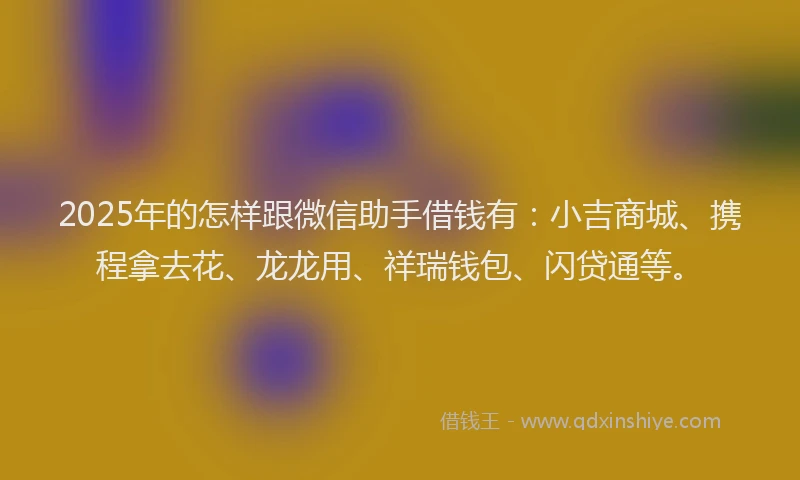 2025年的怎样跟微信助手借钱有：小吉商城、携程拿去花、龙龙用、祥瑞钱包、闪贷通等。