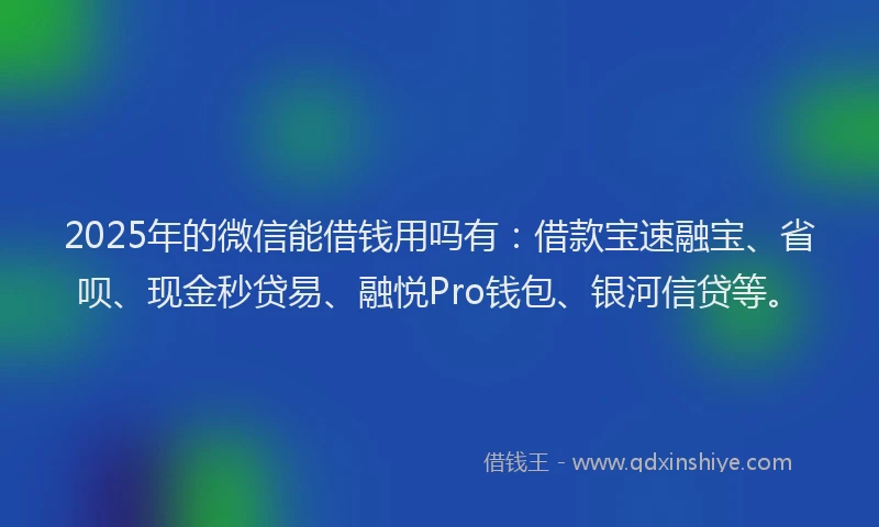 2025年的微信能借钱用吗有：借款宝速融宝、省呗、现金秒贷易、融悦Pro钱包、银河信贷等。