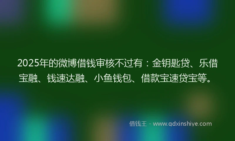 2025年的微博借钱审核不过有：金钥匙贷、乐借宝融、钱速达融、小鱼钱包、借款宝速贷宝等。