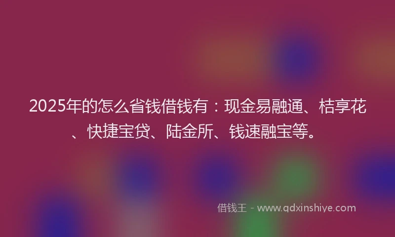 2025年的怎么省钱借钱有：现金易融通、桔享花、快捷宝贷、陆金所、钱速融宝等。