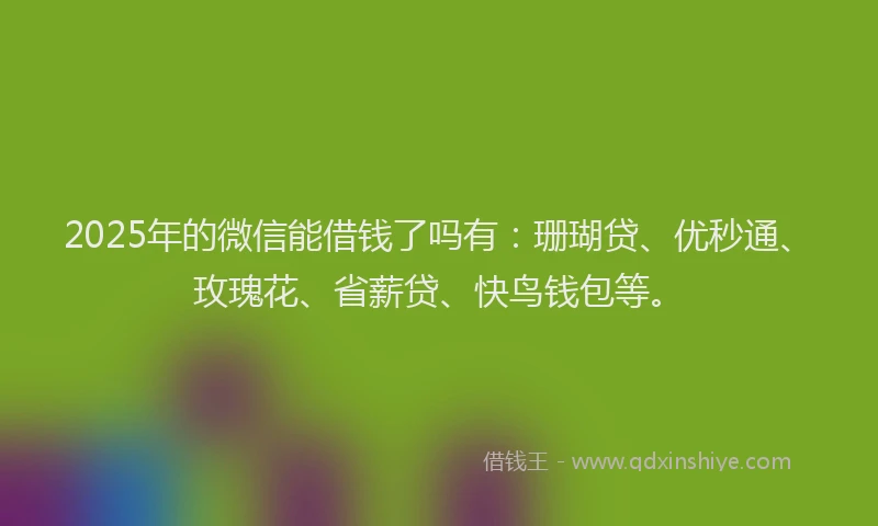 2025年的微信能借钱了吗有：珊瑚贷、优秒通、玫瑰花、省薪贷、快鸟钱包等。
