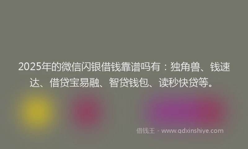 2025年的微信闪银借钱靠谱吗有：独角兽、钱速达、借贷宝易融、智贷钱包、读秒快贷等。