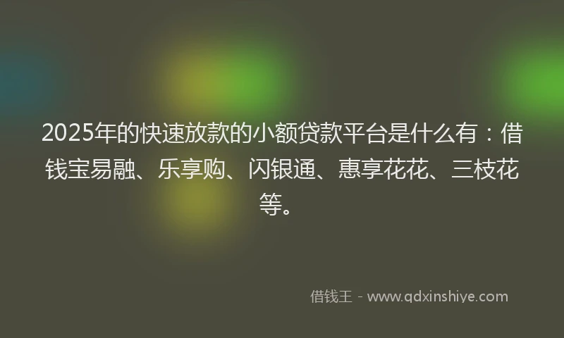 2025年的快速放款的小额贷款平台是什么有：借钱宝易融、乐享购、闪银通、惠享花花、三枝花等。