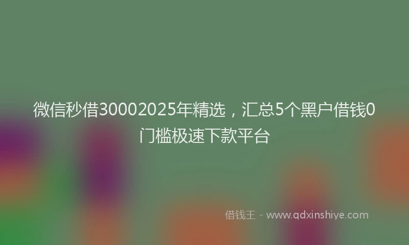 微信秒借30002025年精选，汇总5个黑户借钱0门槛极速下款平台