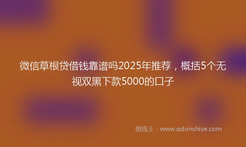 微信草根贷借钱靠谱吗2025年推荐，概括5个无视双黑下款5000的口子