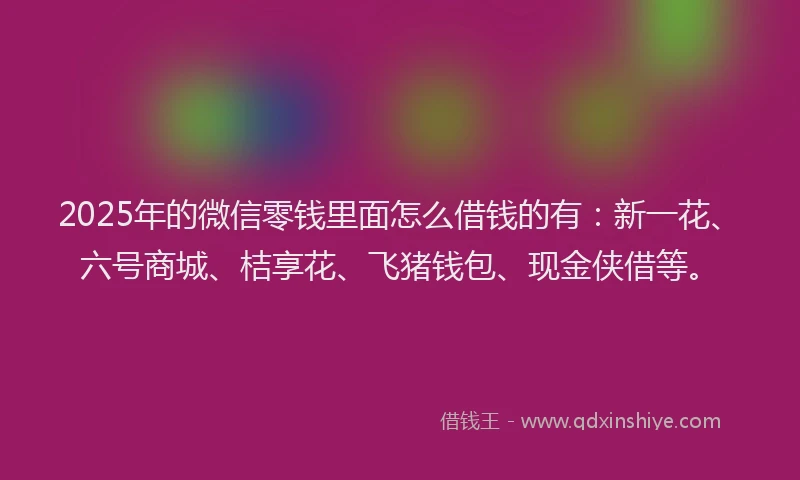 2025年的微信零钱里面怎么借钱的有：新一花、六号商城、桔享花、飞猪钱包、现金侠借等。