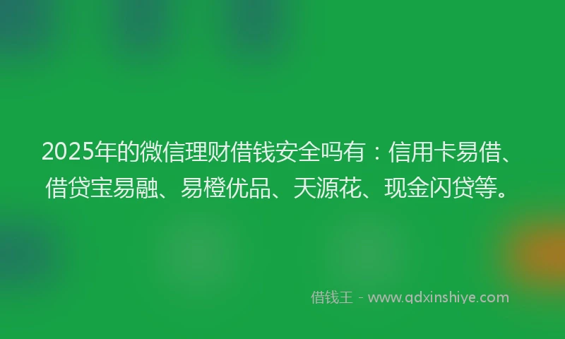 2025年的微信理财借钱安全吗有：信用卡易借、借贷宝易融、易橙优品、天源花、现金闪贷等。
