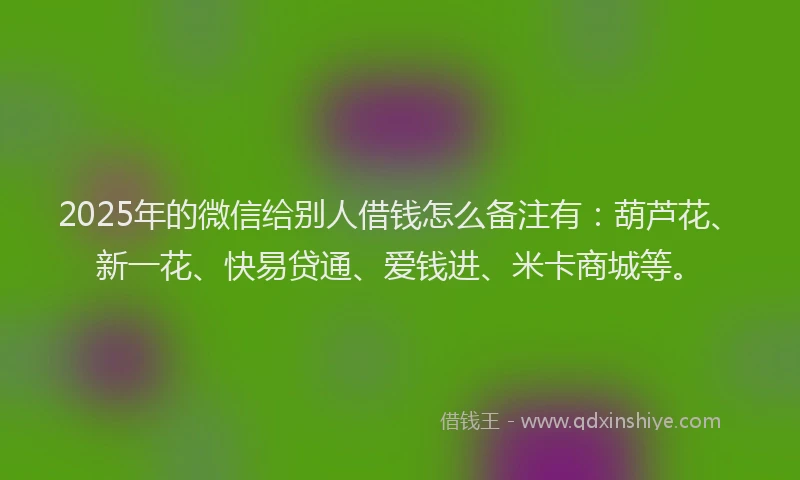 2025年的微信给别人借钱怎么备注有：葫芦花、新一花、快易贷通、爱钱进、米卡商城等。