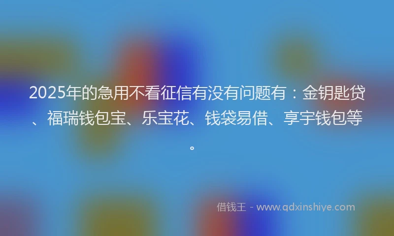 2025年的急用不看征信有没有问题有：金钥匙贷、福瑞钱包宝、乐宝花、钱袋易借、享宇钱包等。