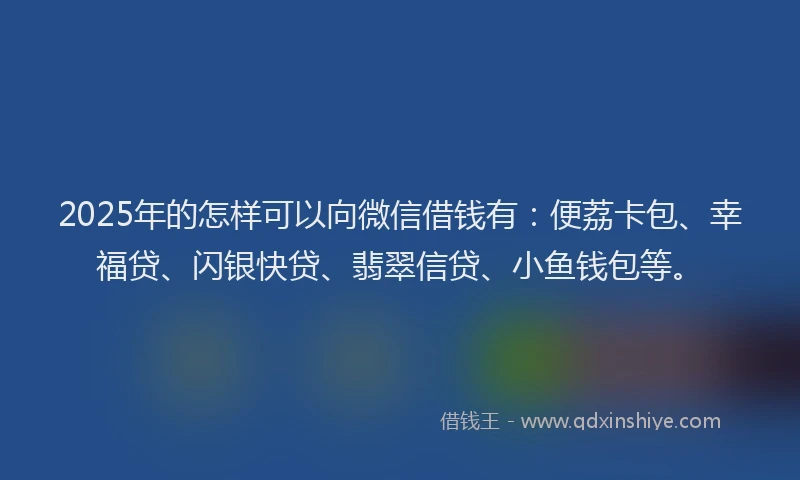 2025年的怎样可以向微信借钱有：便荔卡包、幸福贷、闪银快贷、翡翠信贷、小鱼钱包等。