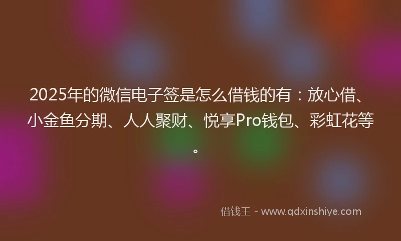 2025年的微信电子签是怎么借钱的有：放心借、小金鱼分期、人人聚财、悦享Pro钱包、彩虹花等。