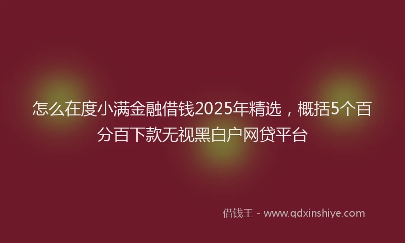 怎么在度小满金融借钱2025年精选，概括5个百分百下款无视黑白户网贷平台
