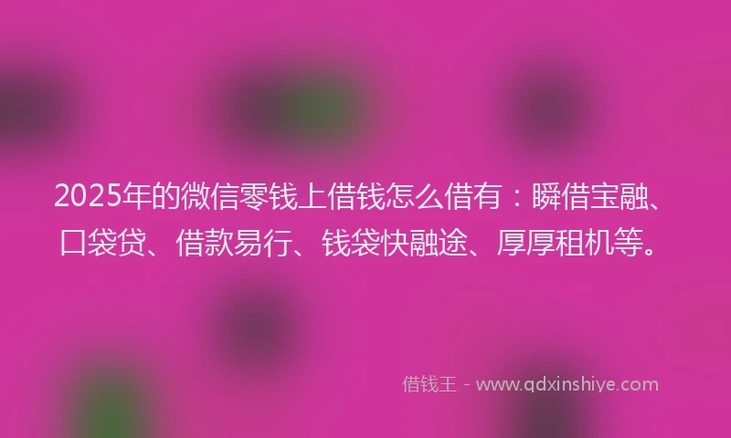2025年的微信零钱上借钱怎么借有：瞬借宝融、口袋贷、借款易行、钱袋快融途、厚厚租机等。