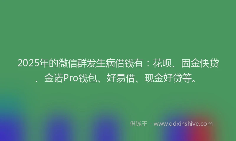 2025年的微信群发生病借钱有：花呗、固金快贷、金诺Pro钱包、好易借、现金好贷等。