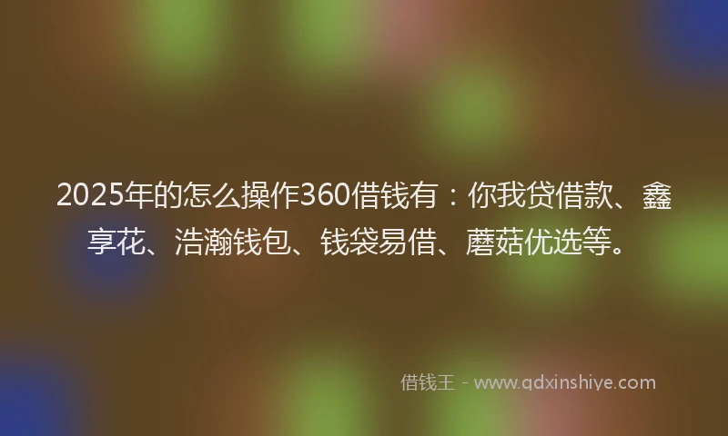 2025年的怎么操作360借钱有：你我贷借款、鑫享花、浩瀚钱包、钱袋易借、蘑菇优选等。