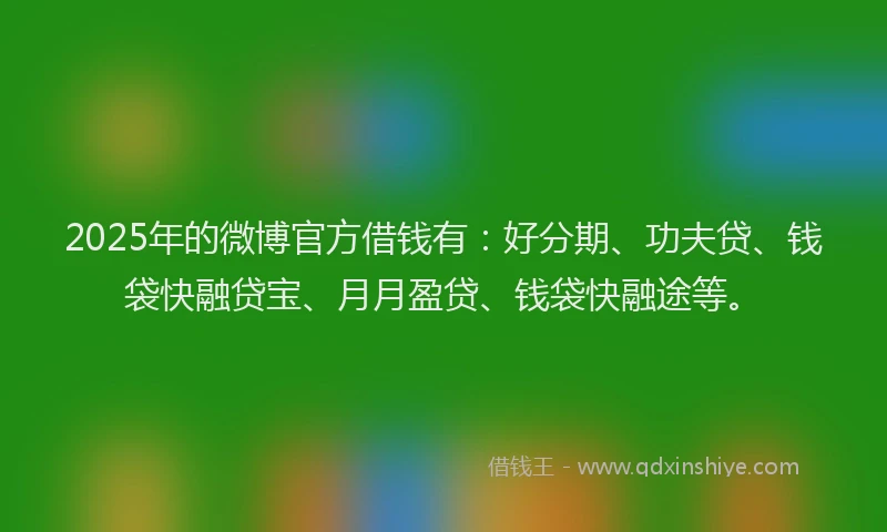 2025年的微博官方借钱有：好分期、功夫贷、钱袋快融贷宝、月月盈贷、钱袋快融途等。